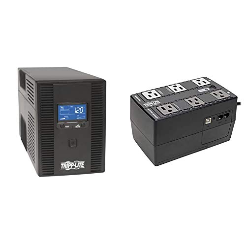 Tripp Lite 1500VA UPS Battery Back Up AVR LCD Display 10 Outlets 120V 810W Tel & Coax Protection USB & $250,000 Insurance,Black & 350VA UPS Battery Backup, 180W Eco Green, USB, RJ11, 6 Outlets