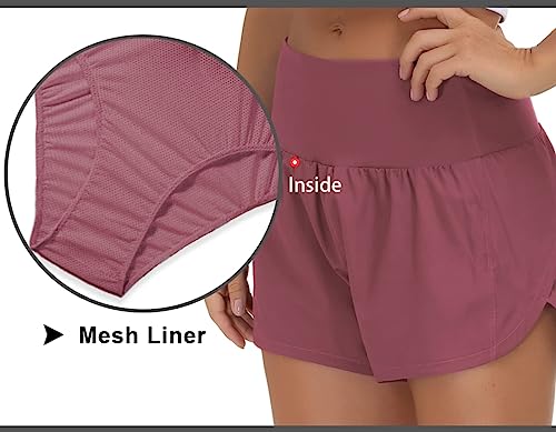 Image of THE GYM PEOPLE Women's High Waisted Running Shorts Quick Dry Workout Shorts | High Waist, Slim Fitted, Built-in Mesh Lined, Back Zipper Pockets, Lightweight, Breathable, Side Slit