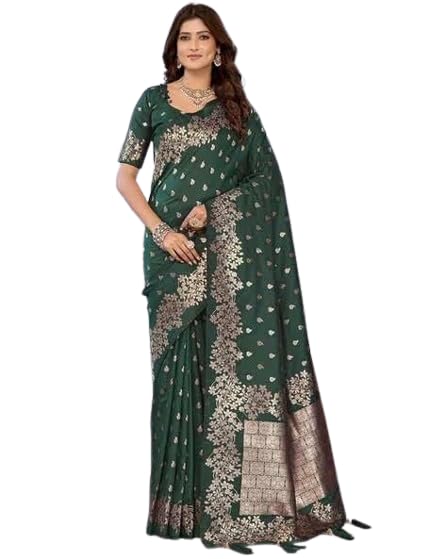 Women's Woven Banarasi Style Saree with Rich Floral Zari Weaving, Elegant Traditional Ethnic Saree with Matching Blouse Piece for Wedding, Party, Festival-image-43