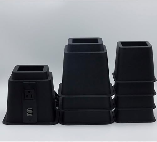 Miniatura 2 de HomeRoots Juego de 8 elevadores ajustables de plástico resistente de 3, 5 u 8 pulgadas para cama, muebles, sofá, mesa y silla, color negro eléctrico