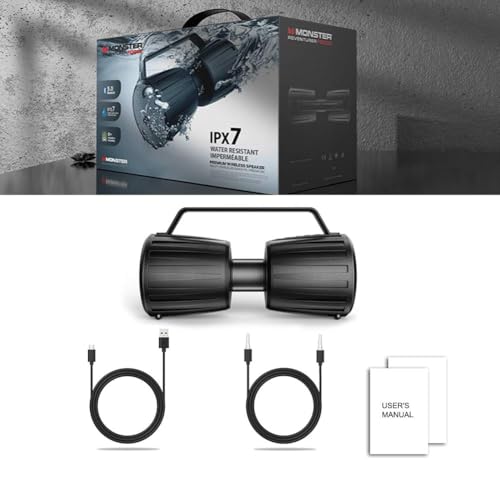 Monster Adventurer Force Bluetooth Speaker IPX7 Waterproof Speaker 5.0 with Microphone Input, 80W Portable Bluetooth Speakers with 40H Playtime for Indoor Outdoor Party, Black