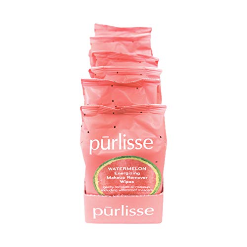 pūrlisse Watermelon Energizing Makeup Remover Wipes - Hydrating Facial Cleansing Wipes (6 Pack)