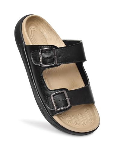 Image of HEALTH FIT Extra Soft Premium Classic Cushion Sliders /with Adjustable Buckle Strap & Light Weight Anti-SkidWaterproof Luxurious Slippers for Men's HF120