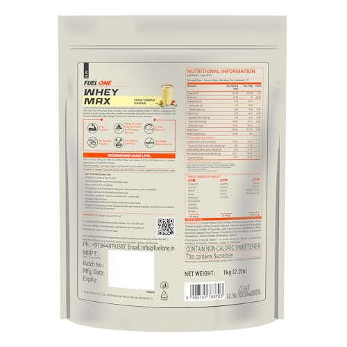 Image of FUELONE Whey Max (Kesar Thandai, 1kg / 2.2lbs), 27g Protein | Whey Protein Concentrate & Whey Protein Isolate