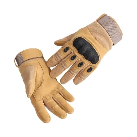 Brown - Motorcycle Gloves, Hard Knuckle Motorcycle Gloves Motorbike ATV Riding Hook & Loop Long Wrist Strap Full Finger Gloves for Men & Women Medium Cover