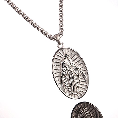 Image of U7 Virgin Mary Necklace for Women,18K Gold Plated /Sterling Silver Oval Miraculous Medal Virgin Mary Pendant Necklace