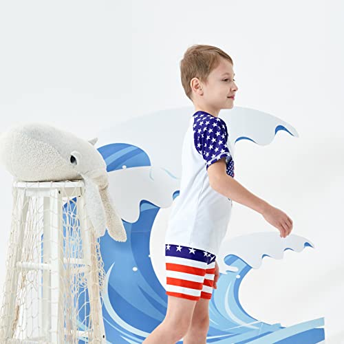 Boys Rash Guard Swimsuit Upf 50+ Uv Short Sleeve Shark Swimwear 2 Pcs Sets Beach Bathing Suit For Kids 2-9 Years Old (As1, Age, 11_Years, 12_Years, Flag White, 11-12 Years) #TOP2