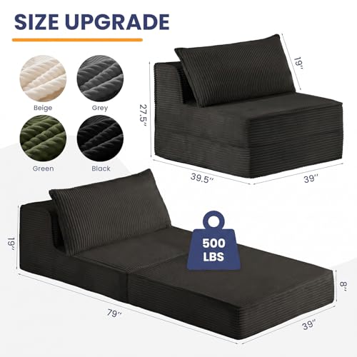 Image of Erament Folding Sofa Bed, 8 inch Convertible Sleeper Sofa Fold Out Chair Bed with Pillow, Portable Floor Couch Lounge Sofa for Living Room Bedroom Guest Room, Black