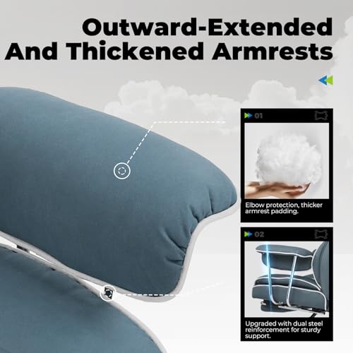 COMHOMA Big and Tall Office Chair, High Back Leather Gaming Chair with Footrest, Executive Ergonomic Office Chair with Pocket Spring Lumbar Support and with Outward Fixed Soft Armrests