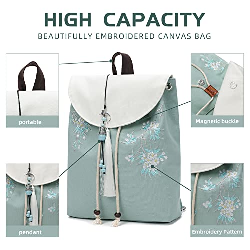 Mazexy Handmade Embroidered Backpack For Travel Shopping Wedding With Pendant And Tassels (Pear_Blossom) #TOP3