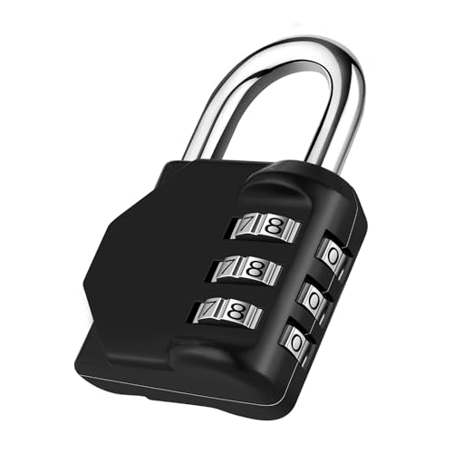 NAGE 3 Stellig Schloss mit Zahlencode, Zahlenschloss, Vorhängeschloss Wetterfest für den täglichen Gebrauch im Innen- und Außenbereich, Spindschloss für Tür, Spind, Garagen (1 Stück, Schwarz)