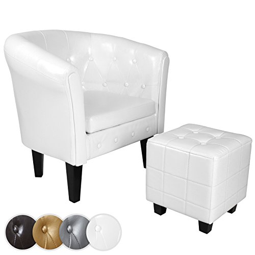 MIADOMODO – Sillón Chesterfield con reposapiés (Estampado Rombos) Color Blanco