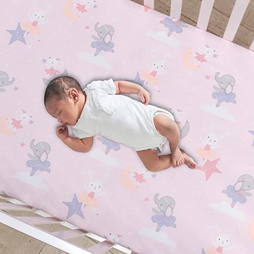 Image of Bedtime Originals Tiny Dancer Polyester Fitted Crib Sheet - Pink, Animals, Celestial
