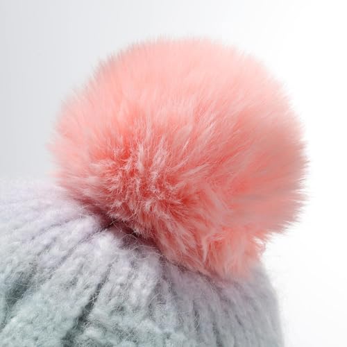 Kids Knit Slouchy Beanie Girls Winter Hat Warm Fleece Lined Pom Pom Cap, Multicolor4