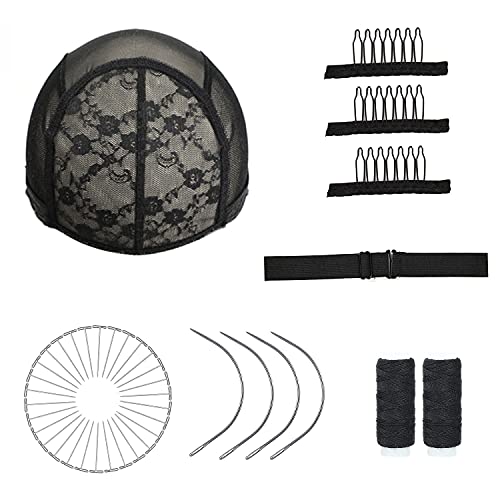 Wig Making Caps Set, Value Wig Making Kit, Wig Cap for Wig Making, DIY Wig Kit with T-Pin Needle,C Shape Needles,Tooth Wig Combs,Elastic Band for Making Wig (L)