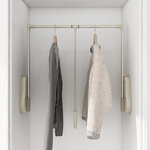 CSstone Barra de Armario Abatible Extraíble, Riel de Armario Extensible Barra de Colgar Ropa Perchero de Pared Anchura Regulable para Armario Lift Capacidad,Caqui,850to1150mm