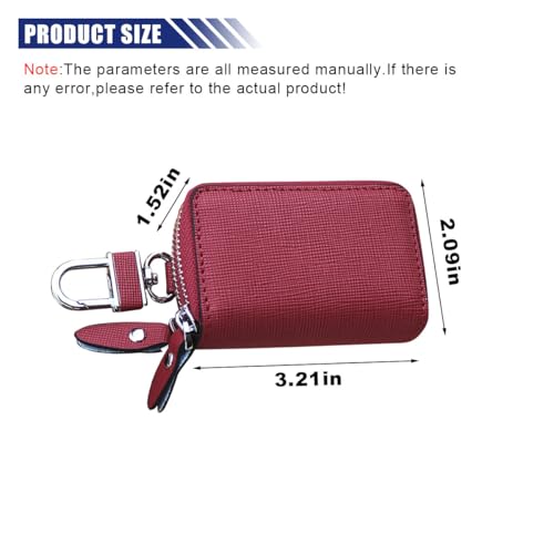 Image of BDZMC Car Key Case, Genuine Leather Car Keychain Holder, 2 Sides Pocket Car Key Fob Zipper Bag, Car Key Case for Women Men(Rose Red)