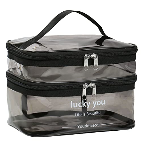 Trousse de maquillage double couche avec poche séparée, organiseur de voyage pour pinceaux cosmétiques, rouge à lèvres, portable, imperméable, grande capacité, rangement de maquillage Cover