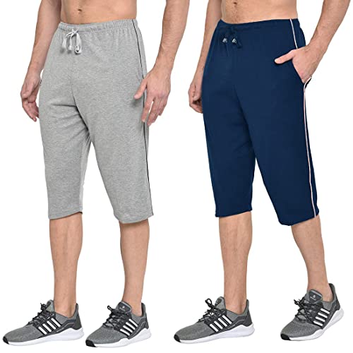 Image of Men's Regular Fit Cotton Three by Fourth, 3 /4th, Man Capri, Capris, Three Quarter, Capri for Men, Printed, Sports Running, Three Quarte, Casual Lounge Short, Nightwear Sleep Shorts, Pack of 2