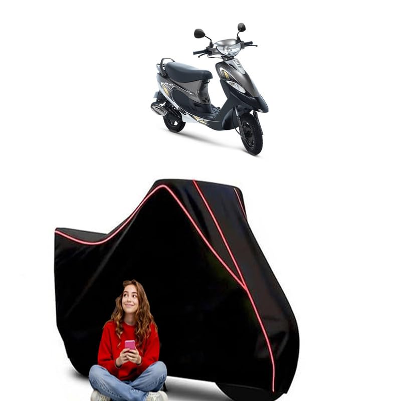 Image of Pep Plus Bs6 Scooty Bike Cover Water Resistant Outdoor Use Universal Fit Scooters Motorcycles Heavy Duty UV Protection Dust Rain Scratch Resistant Elastic Bottom Black Blue Piping