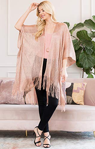 Image of RIAH FASHION Bohemian Sequin Glitter Shawl Wrap Poncho - Kimono Cardigan, Sparkly Metallic Mesh Scarf, Open Knit Crochet