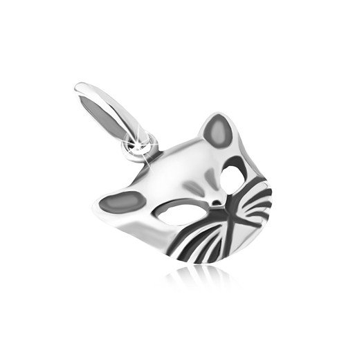 Preisvergleich Produktbild ORDO Diamonds® Maske, Silberanhänger 925, Damenanhänger, Silber 925, glänzender Anhänger, patinierte Oberfläche, Katzengesicht, gepunzt, 1g