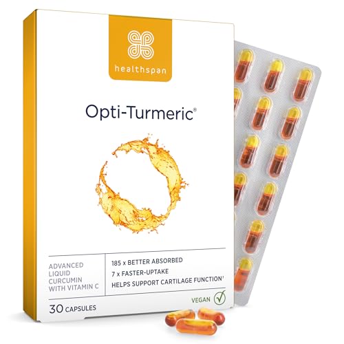 Healthspan Opti-Turmeric | hochfestes flüssiges Curcumin mit 500 mg | unterstützt Knorpelbildung | Superfood | 185-mal besser absorbiert und 7 mal schneller als Standard-Kurkuma | Vegan (30 Kapseln)