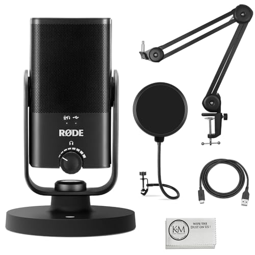 Rode NT-USB Mini USB Microphone Bundle with Microphone Arm + Mic Pop Filter + Cleaning Cloth (4 Items)