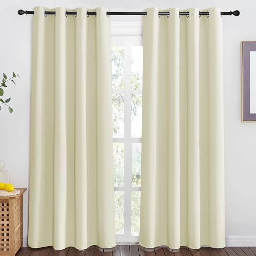 NICETOWN Room Darkening Beige Curtain 80 inch Length, Grommet Thermal Insulated Doorway Drape Blackout Curtain Sound Reducing for Bedroom/Living Room, 1 Panel, W46 X L80