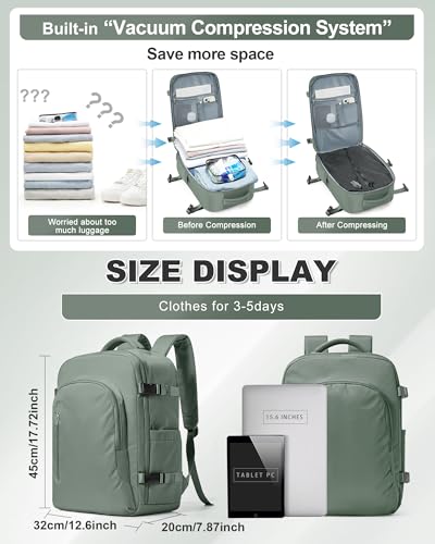 VGCUB Travel Vacpack Backpack with Vacuum System Electric Pump Storage Compression Carry on 18x14x8 Inches Personal Item Bags Work Business Waterproof College Backpack for Women Men Army Green4