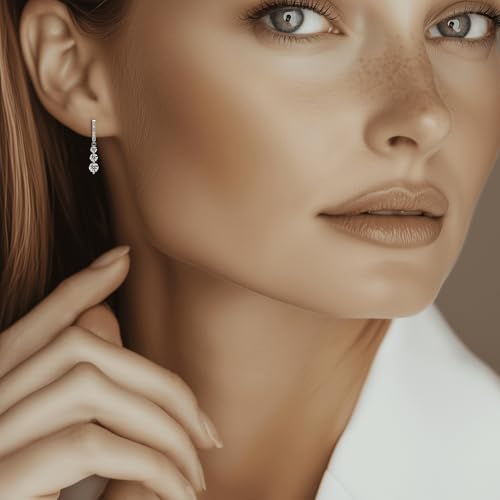 Moissanite Three-stone Diamond Drop Earrings for Women S925 Rodium Vermeil Sterling Silver Trilogy Dangle for Wife Girlfriend Mom Gifts for Her Daughter on Birthday Wedding Anniversary2