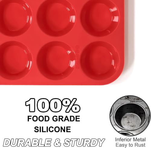 Image of PureBake Muffin Mould for Baking, Silicone Tray for Large Cupcakes & Muffins, 6 Cavity Round, Food Grade, Flexible, Oven & Freezer Safe, Pack of 1, Random Color