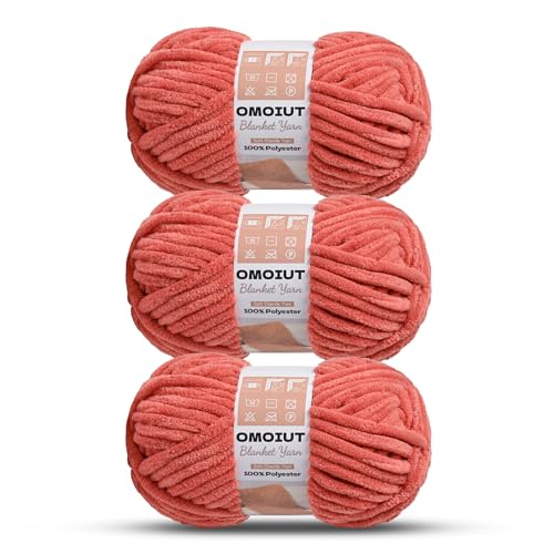 Image of 3 Pack of Dusty Pink Chunky Chenille Yarn for Crocheting, Soft Baby Blanket Yarn, Chunky Knit Blanket Crochet Yarn, #7 Super Bulky, 10.6oz /164 yds Fluffy Velvet Amigurumi Yarn