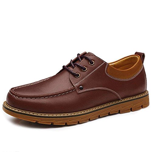 [CHENGFA] カジュアルシューズ メンズ デッキシューズ ウォーキング ワーク 革靴 快適 ビジネスシューズ 紳士靴 レースアップ 通気性(43、ブラウン
