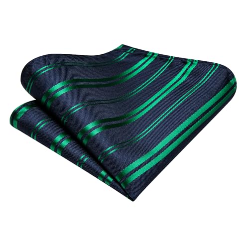 Image of Dubulle Mens Paisley Blue Green Striped Tie and Handkerchief Cufflinks Tie Set for Men Wedding Business Formal