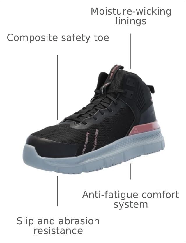 Image of Timberland PRO Women's Setra Mid Composite Safety Toe Industrial Athletic Work Shoe, Black /Grey /Rose-2024 NEW, 6 W US