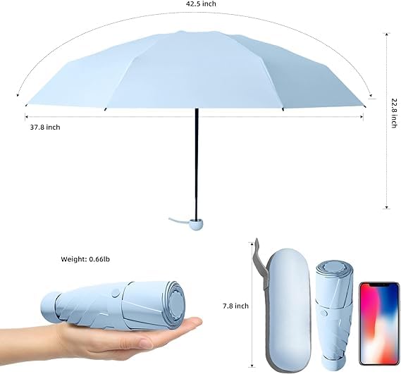 Image of AYSIS UV Travel Mini Folding Ultra Compact pastel Umbrella with Case, Manual Open 6 Ribs Lightweight Portable, Small Sun & Rain Pocket Umbrella for Men and Women- Use in Rain & Summer (Skyblue)