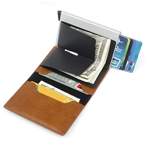 Image of VOGARD Men's Genuine Leather Wallet | RFID Blocking Aluminum Automatic Pop Up Credit Card Holder Case | Holds up to 9 Cards (24 Tan)