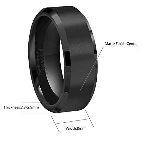 CROWNAL Black Ceramic Wedding Band Ring