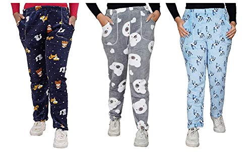 Women's woolen soft velvet fleece Printed Pyjama/Trackpant Bottomwear for winterwear Pack of 3-image-21