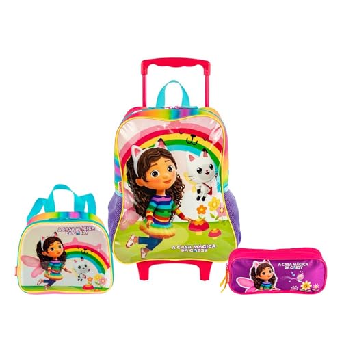 Kit Mochila De Rodinha Estojo Lancheira Gabby Fadas Sestini