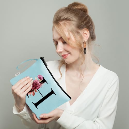 Image of Vavabox A-Z Personalized Makeup Bag, Birthday Gifts for Women Mom, Gifts for Best Friend, Bride Bridesmaid Cosmetic bag (H, Aqua)