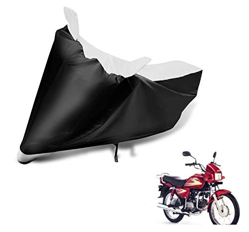 Image of Auto Hub Bike Cover Compatible with Hero Splendor Plus with Mirror Pocket, Dustproof, Heat Resistant, Triple Stitched, Splendor Plus Bike Cover- Black, White