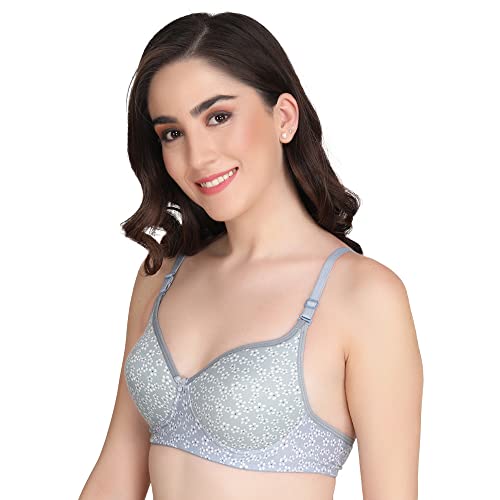 Image of Women Printed Padded Bra - Made of Pure Cotton Full Coverage Non Wired Seamless Pushup Soft Cup for T-Shirt Saree Dress and for Everyday