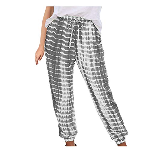 Generisch Mujeres corriendo pantalones de cintura de rayas altas sueltos lápices casuales pantalones de cintura pantalones 3/4 damas, gris, M