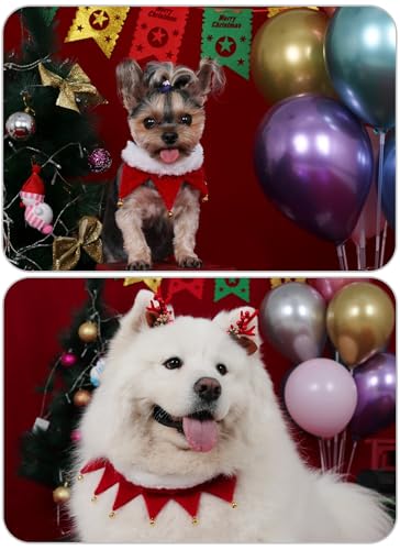 Weihnachtskostüm Hunde Katzen, Weihnachten Hundekostüm Halsband mit Glöckchen Weihnachts Kostüm Halsbänder, Rot Hundehalsband Schal Outfit Geschenk für Klein Mittlere Groß Hund Katze Welpen (M)