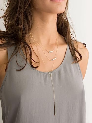 S.J JEWELRY Womens Handmade CZ Simple Delicate 14K Gold Plated/Rose Gold Plated/Silver Plated Lariat Simple Baton Adjustable Y Necklace4