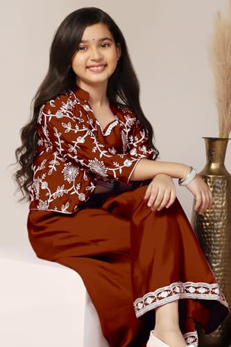 Image of Fashion Dream Girl's Silk Blend Ethnic Top and Palazzo Set |Kids Salwar Suit Set|Indo Western Set