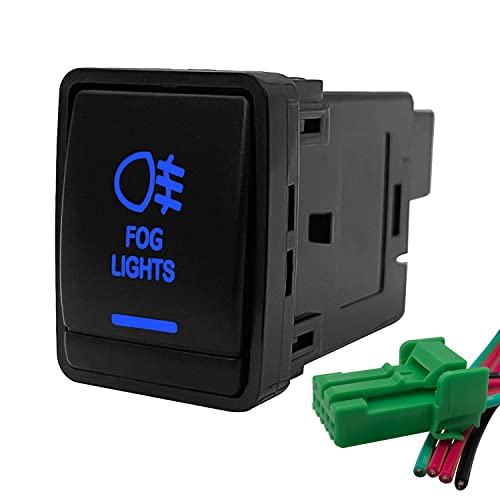 Image of Blue Fog Lights Push Button Switch for Nissan Car Nissan Navara Pathfinder X-Trail Qashqai Dashboard 3Amp 12V, with Wiring Connector (30 mm x 23 mm)