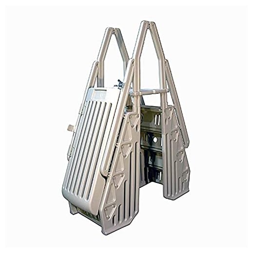 Vinyl Works AF Adjustable 24 Inch Gated Entry Above Ground Pool Ladder, Taupe